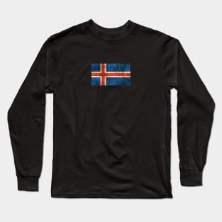 Vintage Aged and Scratched Icelandic Flag Long Sleeve T-Shirt